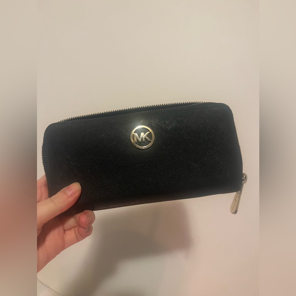 black with gold michael kors mk leather wallet